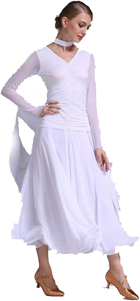 YILINFEIER Women Ultra-fine Milk Silk Flying Yarn Flamenco Ballroom Waltz Standard Dance Dresses: Clothing