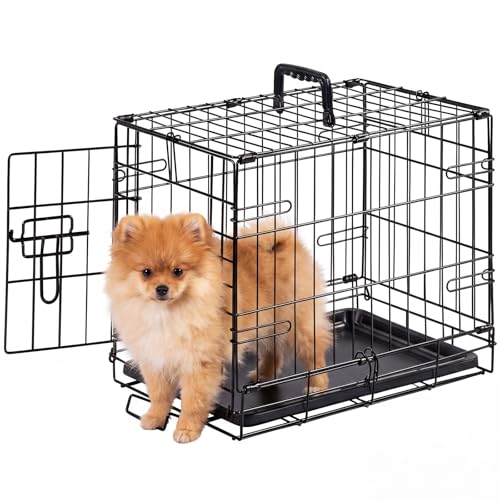 Sweetcrispy 18 Inch Single Door Dog Crate, Metal Pet Kennel with Secure Lock, F…