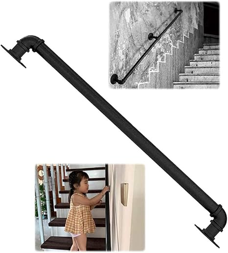 Amazon Co Jp 階段の手すりアイアンブラックロフト手すり 階段用ウォールマウントバニスターアイアン手すり子サテンブラックラウンドコーナースタイル 7フィート Diy 工具 ガーデン