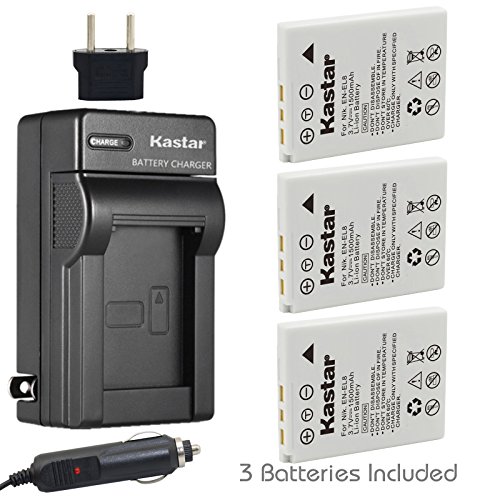Kastar Battery 3x + Charger for Nikon EN-EL8 Coolpix P1 P2 Coolpix S1 S2 S3 S5 Coolpix S6 Coolpix S7 S7c Coolpix S8 Coolpix S9 Coolpix S50 Coolpix S51 S51c Coolpix S52 S52c Cool-Station MV-11 MV-121