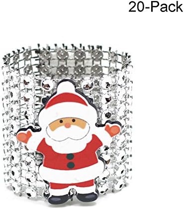 20-Pack Christmas Santa Claus Plastic Rhinestone Napkin Ring Chair Buckle Party Supplies (silver)
