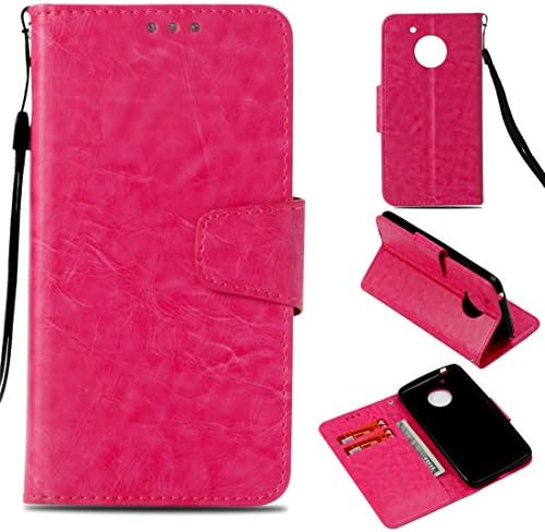 Moto E4 Case (USA Verison), Love Sound [Wrist Strap] [Vintage Series] Premium PU Leather Flip Wallet Case Cover with Card Slots Holder & Stand for Motorola Moto E4/Moto E (4th Generation), Rose Red
