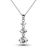 Cate & Chloe Delilah 18k White Gold Chain Pendant Necklace with Crystals, Round Cut Diamond Crystals Silver Necklace for Women, Triple Stone Drop Necklace
