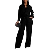 TodTan Two Piece Sets for Women Long Sleeve Button Down Shirt Wide Leg Pants Casual Vacation Outfits Loungewear Tracksuit