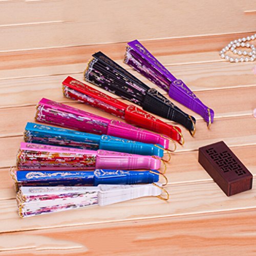 Eshylala Lace Silk Folding Hand Held Flower Pattern Fan for Dance Wedding Party,Chinese Style Folding Fan