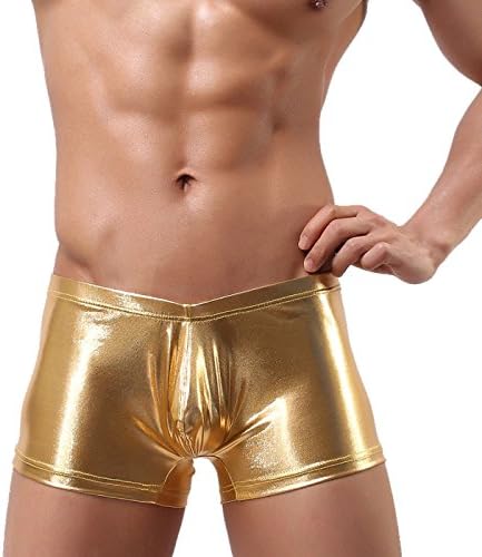 Snlydtan Men Sexy PU Low Rise Club Wear Trunk Boxer Underwear