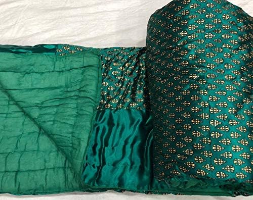 Royal Handicrafts Silk Double Bed Jaipuri Razai Quilt Light Weight with Cotton Filling - Dark Green