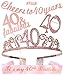 40th Birthday Decorations Women, 40th Birthday Tiara/Crown, 40th Birthday Sash, Pink Glittery Cheers to 40 Years Banner, 40 and Fabulous Cake Topper, 40th Birthday Party Supplies (Pink)
