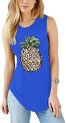 DCOIKO Women Summer Sleeveless Tops Tanks Pineapple Printed T-Shirts Casual Loose Tees Shirts (XXL,2# Blue)