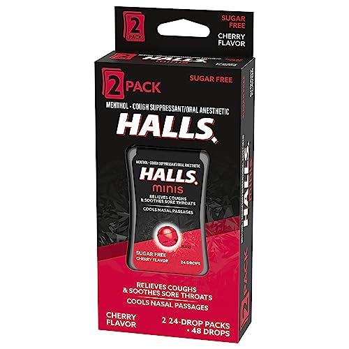 HALLS MINIS CHERRY FLAVOR SUGAR FREE COUGH DROPS, TWIN PACK