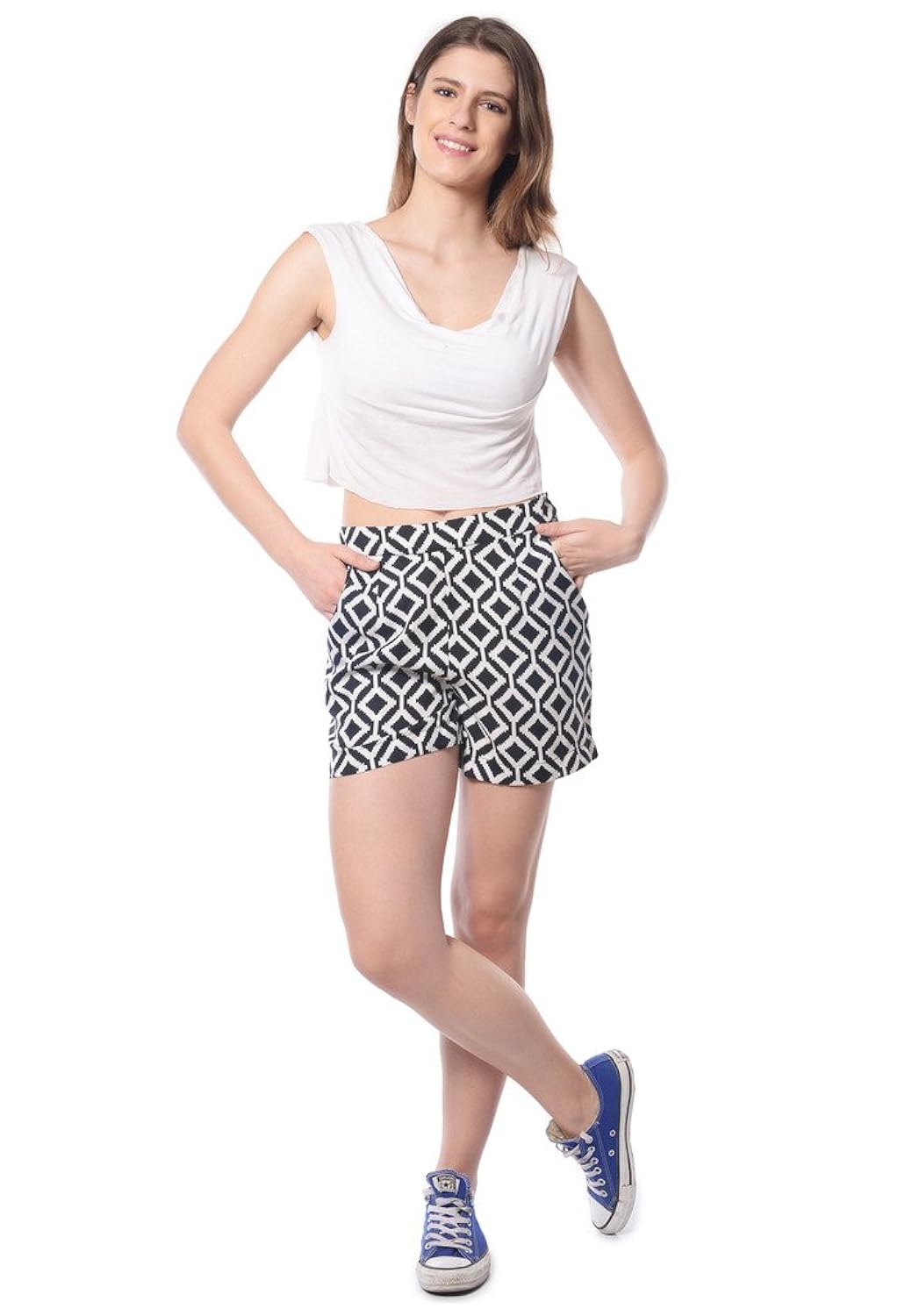 florrie fusion women's black printed crepe shorts
