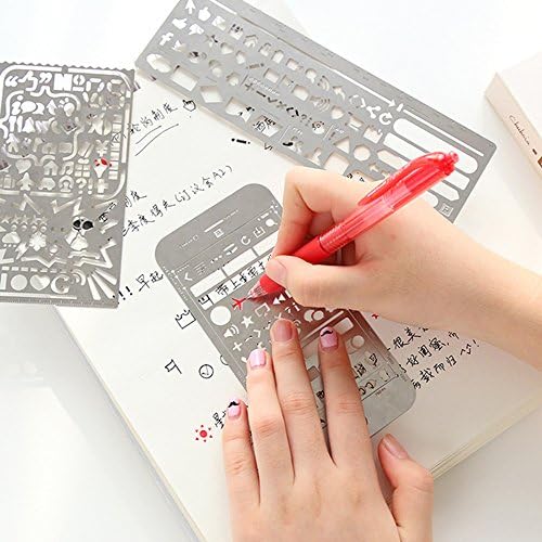 3 Pack Multi Functional Ruler Stainless Steel Journal Stencils with Templates Ruler for Bullet Journal Diary Planner Drawing Painting