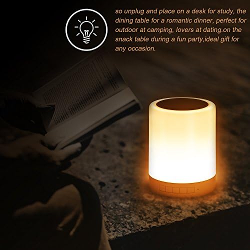XYH Night Light Table Lamp with Portable Bluetooth Speaker, Touch Control Bedside Lamp Color LED Outdoor Lamp, Micro SD / AUX/DC 5V (White)