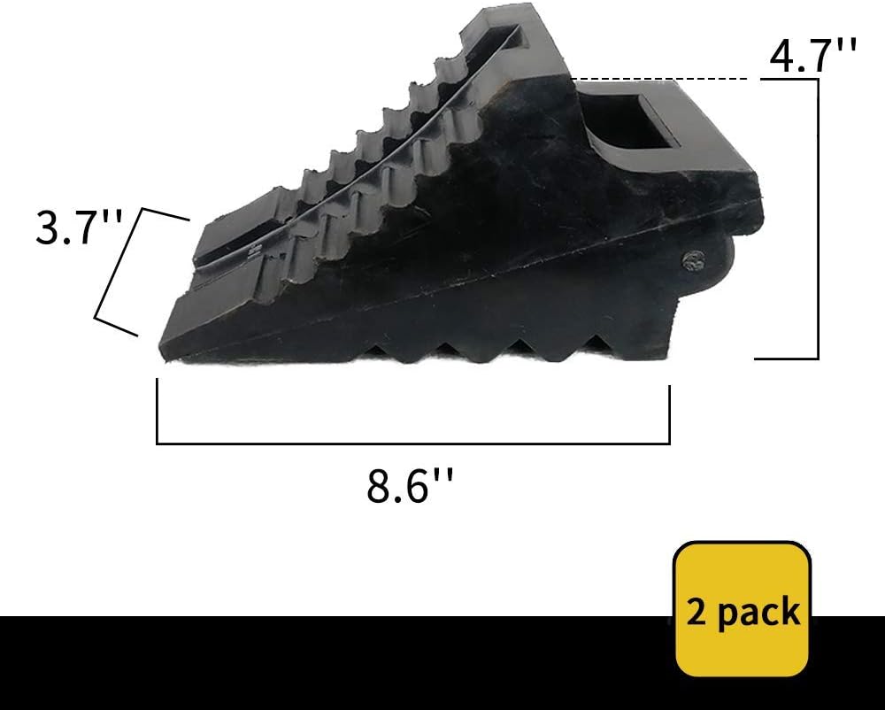 ROBLOCK Solid Rubber Wheel Chocks Heavy Duty Trailer Chock -2 Pack Black, 8.6" Long x 3.7 Wide x 4.7" High: Automotive