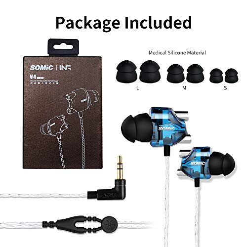 SOMIC V4 Blue in Ear HiFi Sound Earphones with 3.5MM Plug Work for Mobile Phone, iPod, Sweat-Proof Sport Music Earbuds for Running Jogging Gym - Thumbnail 7