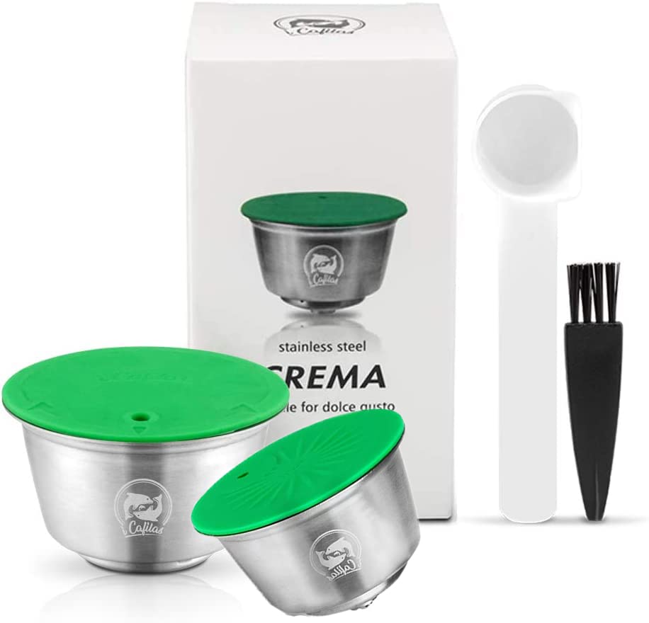 i Cafilas Dolce Gusto Reusable Capsules, Refillable Coffee Pods Compatible with Dolce Gusto Machine, Durable Stainless Steel Reusable Dolce Gusto Capsules (2 Pods)