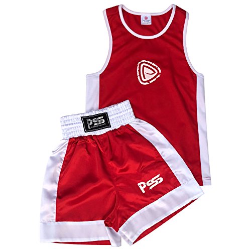 Kids Boxing Shorts & Top Set 2 Pieces Satin Fabric 3 to 14 Years (Red, 7-8 Years) - Thumbnail 3