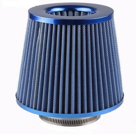 Universal 3" Inlet Cold Air Intake Chrome Short Ram Intake Open Top Cone Air Filter Lexitek (Blue)