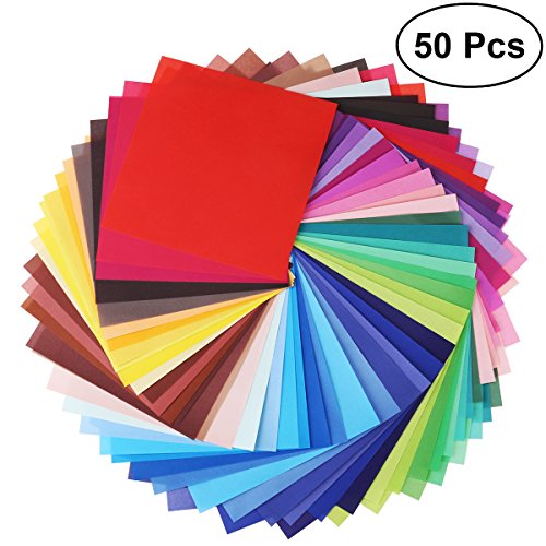 OUNONA 50 Sheets Vivid Colors Single Sided Origami Paper Square Sheet for Arts and Crafts Projects 20 × 20cm
