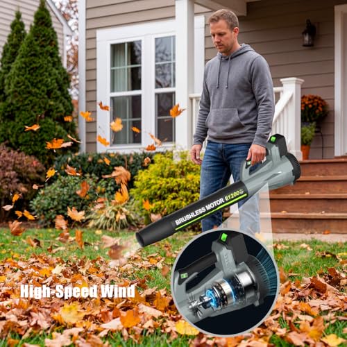 Leaf Blower, Cordless Leaf Blower with 2 X 4.0Ah Battery and Charger, 6 Speed Mode Electric Leaf Blowers Cordless for Blowing Leaves, Blowers for Yard Garden Lawn Care and Dust, Gift for Men(Grey)