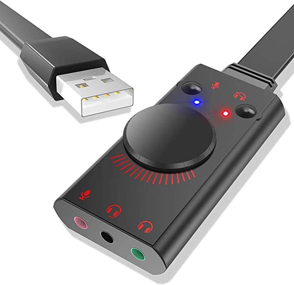 CZLABL USB Sound Card Adapter, USB Audio Interface External Audio Converter Aux Stereo Adapter for Headset PC Laptops Desktops PS4