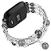 CreateGreat for Fitbit Versa Bands, Stainless Steel Metal Replacement Wristbands Bling Adjustable Fitbit Versa Accessories Pearl Bracelet Strap