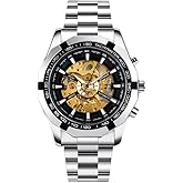 CALLARON Mechanical Skeleton Watch for Men Automatic Self-Wind Hollow Dial Luminous Wristwatch Water Resistant Casual and Business Fashion