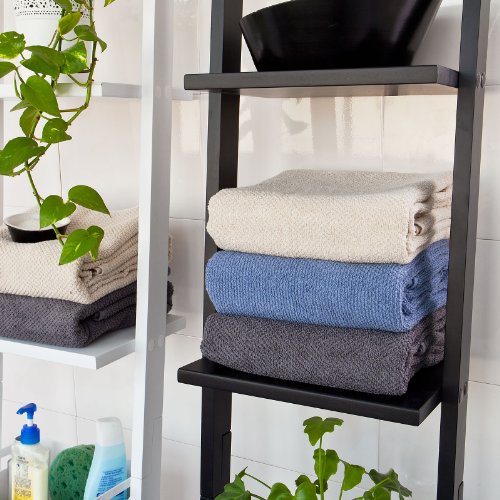 image for SoBuy Haotian Modern Leaning ladder book shelf made of wood with four 