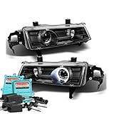 VIPMOTOZ LED Halo Ring Black Projector Headlight Lamp Assembly For 1992-1996 Honda Prelude - Built-In 55 Watts Xenon HID LED Low Beam, Driver & Passenger Side