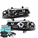 VIPMOTOZ LED Halo Ring Black Projector Headlight Lamp Assembly For 1992-1996 Honda Prelude - Built-In 55 Watts Xenon HID LED Low Beam, Driver & Passenger Side