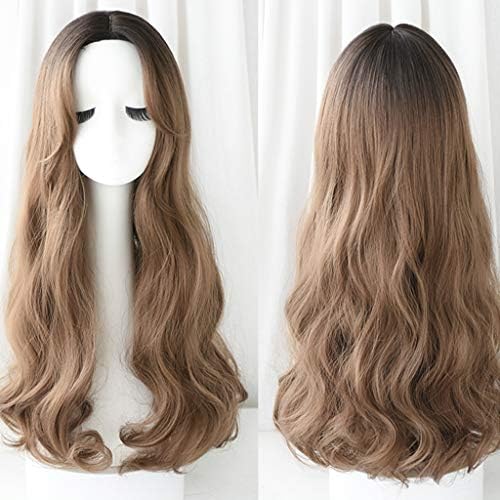 Wig Female Long Curly Hair Natural Fluffy Big Wave Wig Fashion Face Full Wig (Color : Honey pudding color)