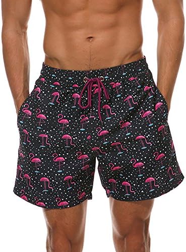 WENER Men's Short Swim Trunks,Best Board Shorts for Sports Running Swimming Beach Surfing,Quick Dry Breathable Mesh Lining (Flamingo, XXL)