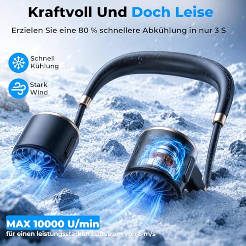 POIFL Ventilador De Cuello, Ventilador De Cuello Portátil De 4000 Mah Con Usb y 6 Velocidades, Ventilador De Cuello De Doble Cabezal y Flujo De Aire De 360°, Para Viajes, Desplazamientos, Exterior