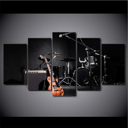Lyqyzw Cuadro En Lienzo 5 Unids Impreso Música Guitarra Instrumento De