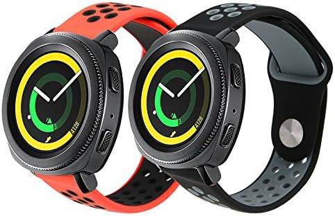 Uption Gear Sport Band / Gear S2 Classic Bands, 20mm Soft Silicone Watch Band Breathable Replacement Strap for Samsung Gear Sport / Gear S2 Classic Smart Watch, (Black/Grey+Red/Black)