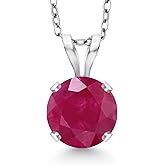 Gem Stone King 14K White Gold Red Ruby Pendant Necklace for Women | 1.00 Cttw | Gemstone July Birthstone | Round 6MM | With 18 Inch Silver Chain