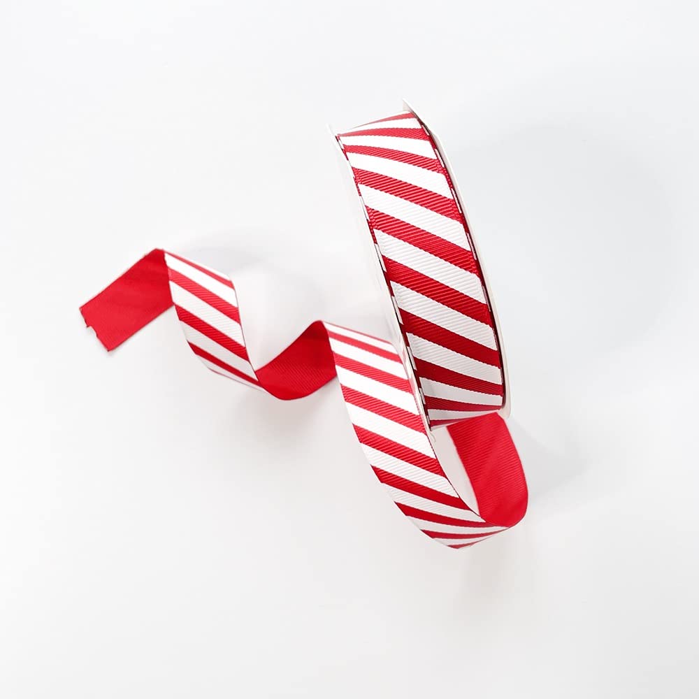Plush Addict Candy Stripe Christmas Ribbon for Floral, Gift Wrapping, Christmas Tree, Ornaments, Wreaths, Bows, Holiday Decorations and General Crafts - Red - 22mm Wide x 10 Metre