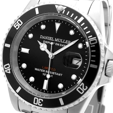 Amazon ダニエル ミューラー Daniel Muller 腕時計 オールステンレス 10気圧防水 ダイバーズウォッチ Dm 18bk ブラック 腕時計 腕時計 通販
