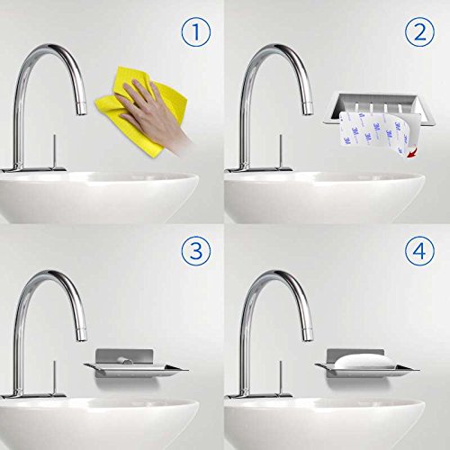 Soap Dish E-Ling Adhesive Soap Holder Brushed Soap Dish Holder for Bathroom/Kitchen /Tile /Shower Wall Mounted - Thumbnail 5