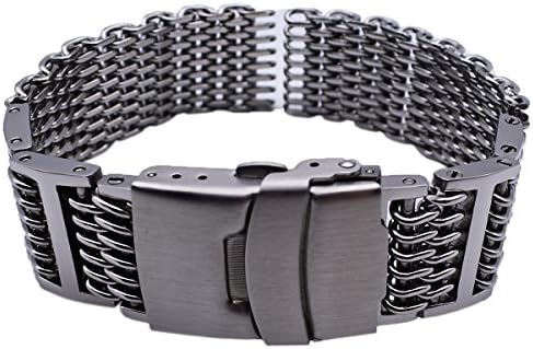 LEESTING H-Link Shark Mesh Stainless Steel Adjustable Watch Band 20 22 24mm with Solid Deployment Clasp
