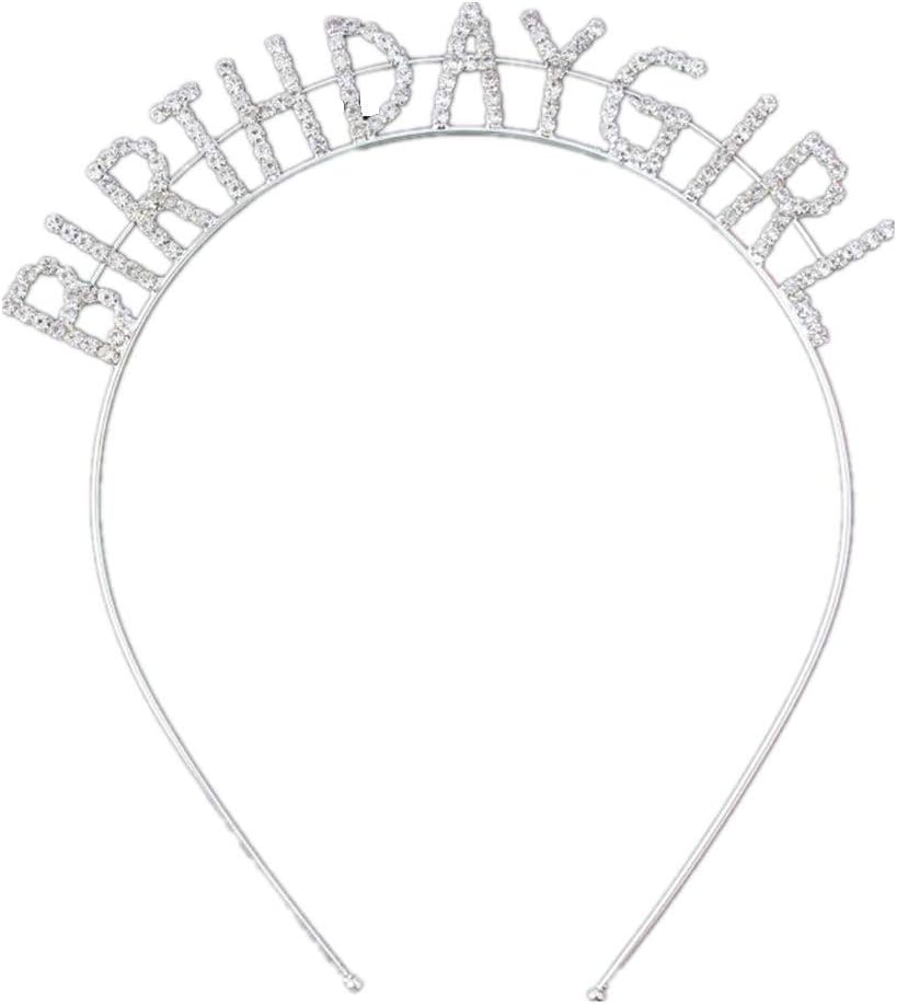 Birthday Girl Crown Tiaras Headbands Women Birthday Girl Sweet Princess Rhinestone Hair Band Hoop Gift Silver