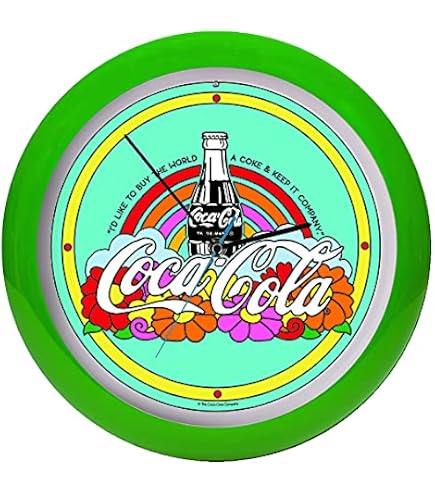 Coca Cola Evergreen Neon Clock - Orologio Da Parete Al Neon Verde E Cromo - 25W - Funziona A Batteria E Corrente