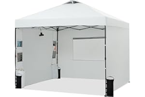 Tunbne 10x10 Ez Pop up Canopy Tent Comercial with 3 Sidewalls, Outdoor Canopy with Mesh Windows and Pockets Wall, Patented One Push, 1 Person Easy Set up, Case, 8 Stakes, 4 Ropes, 4 Sandbags (White)