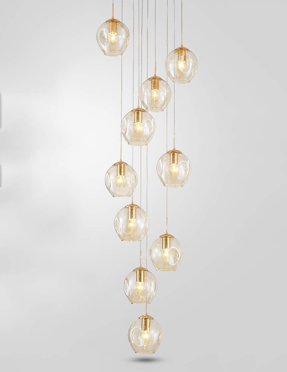 Lighting 10 Glass Balls Staircase Chandelier Long Pendant Light Duplex Building Large Chandelier Living Room Villa Hollow Modern Minimalist Lamp A+ (Color : Champagne)