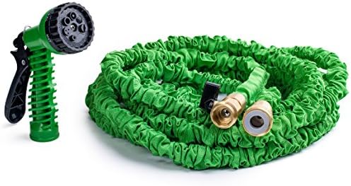 Premium 50 Ft Expandable Garden Hose, Tangle Free, Lightweight, Most durable hose on the market! Strongest fabric, brass connectors- no more leaks! Easy to store. Includes Free Spray Nozzle