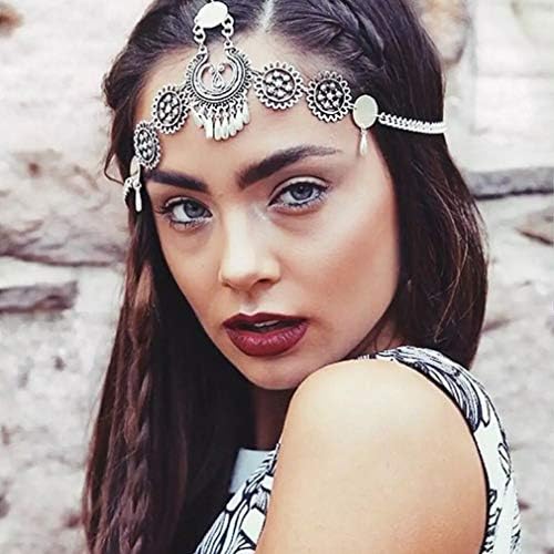 BeipeY Bohemian Fashion Metal Carved Water Droplets Tassel Headband Vintage Ethnic Style Headdress