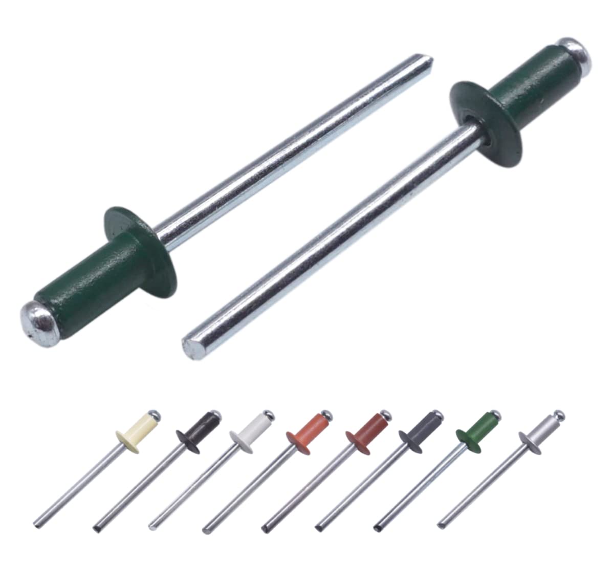 (Pack of 100 pcs) Painted Blind Rivets 4.0 x 8 mm, Dome Head, DIN 7337, Aluminum Rivet and Steel Mandrel, Pop Rivets (100, Moss Green RAL 6005)
