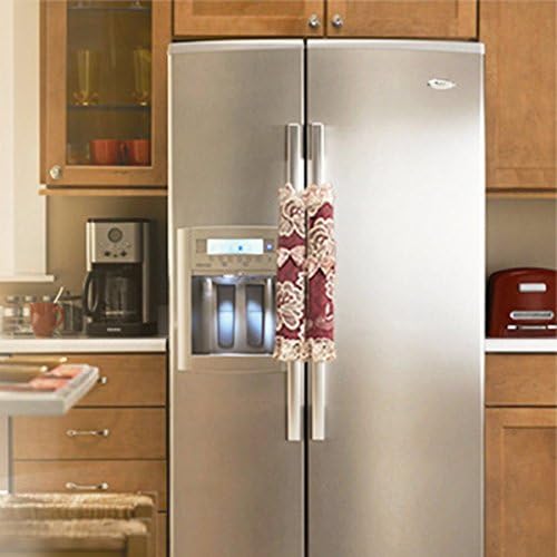 Set of 2 Lace Refrigerator Fridge Microwave Ovens Microwave Dishwasher Dust Door Handle Cover，Moonter Keep Your Home Kitchen Appliance Handle Decoration Clean From Drips,Dust,Smudges (Short, Wine Red)