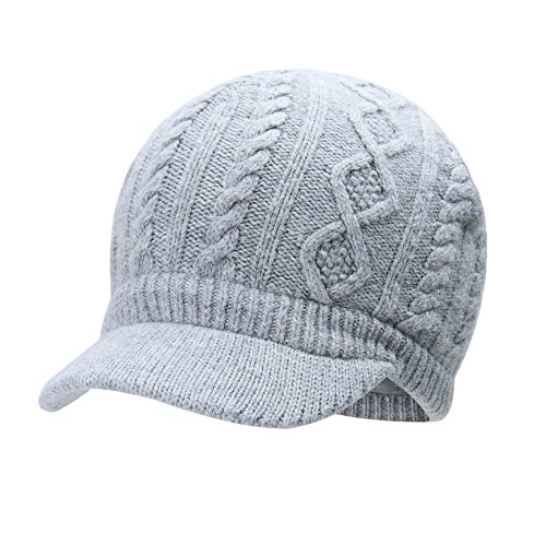 Vivobiniya Kids Winter Knit Visor Hat Baby Girl Knitted Beanie Cap, Gray, 1-3years old(Head circumference 18.8in-19.6in)