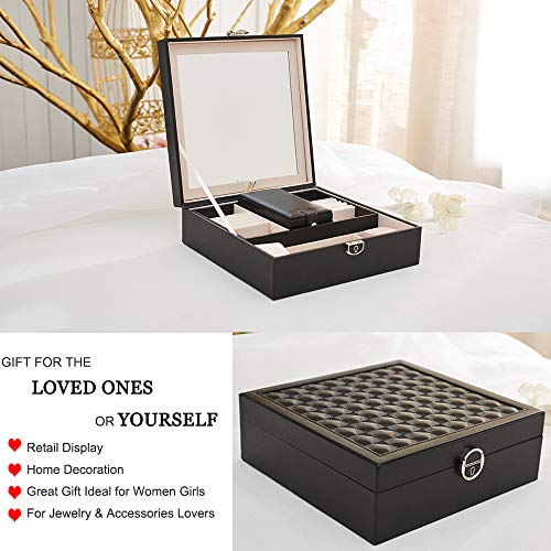 VEEKALA Two Layer PU Leather Large Jewelry Holder Display Storage Case with Lock